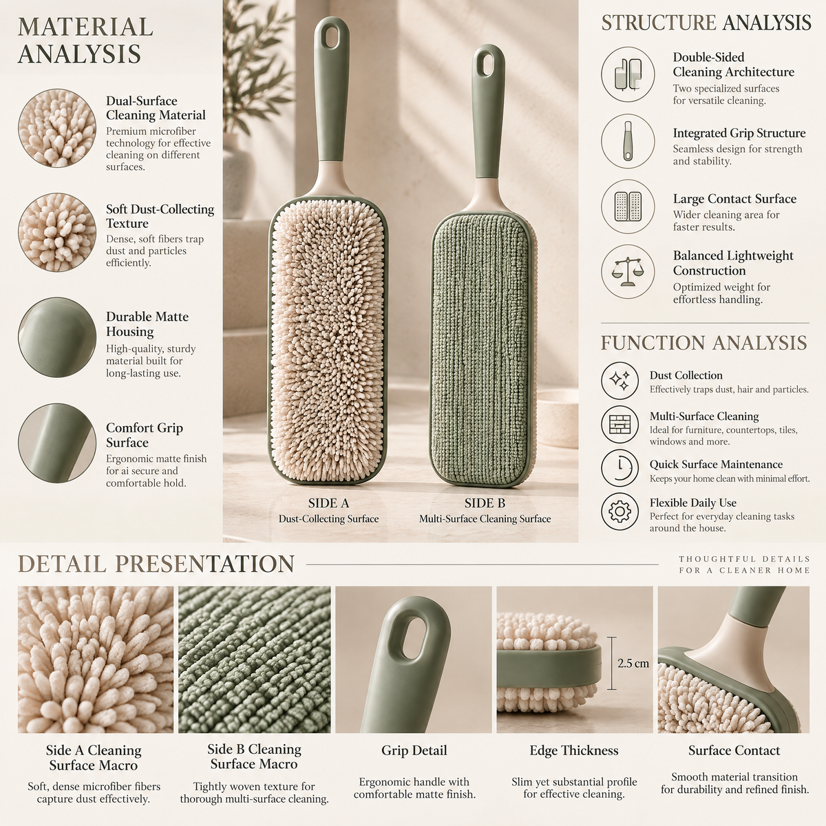 Alvermora™ Dual-Sided Microfiber Dusting Brush